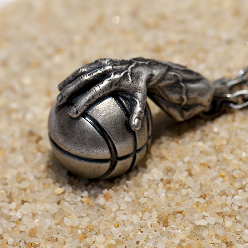 Sterling Silver 3D Basketball Pendant Necklace for Men (image for) Sterling Silver 3D Basketball Pendant Necklace for Men
