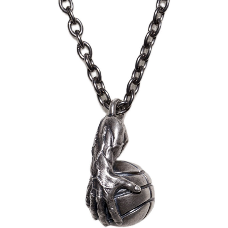 Sterling Silver 3D Basketball Pendant Necklace for Men (image for) Sterling Silver 3D Basketball Pendant Necklace for Men